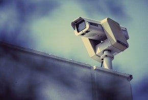 A security camera on a roof