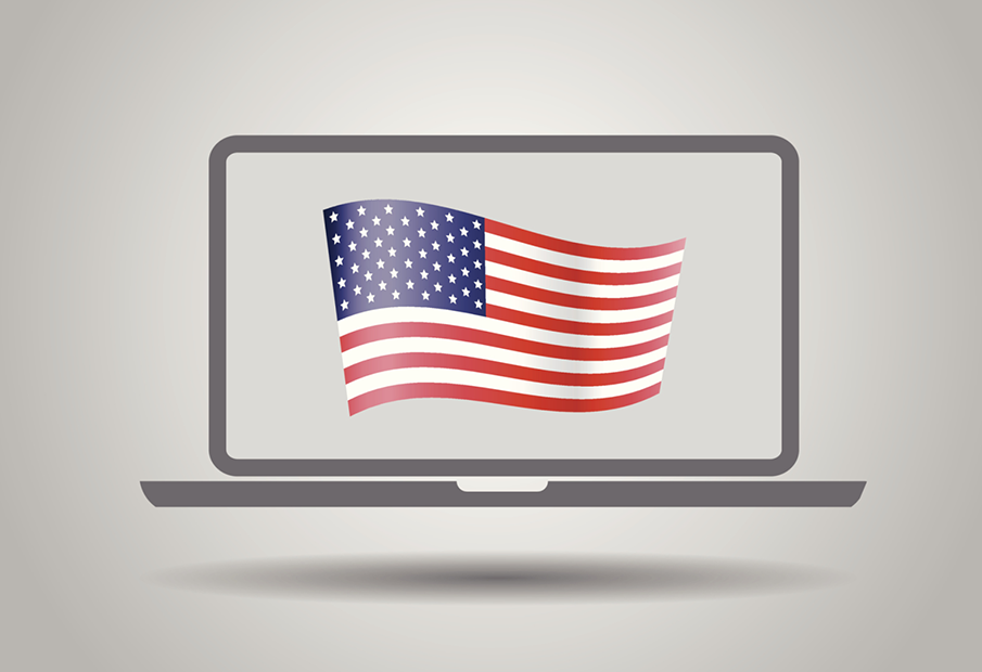 American flag in a laptop graphic