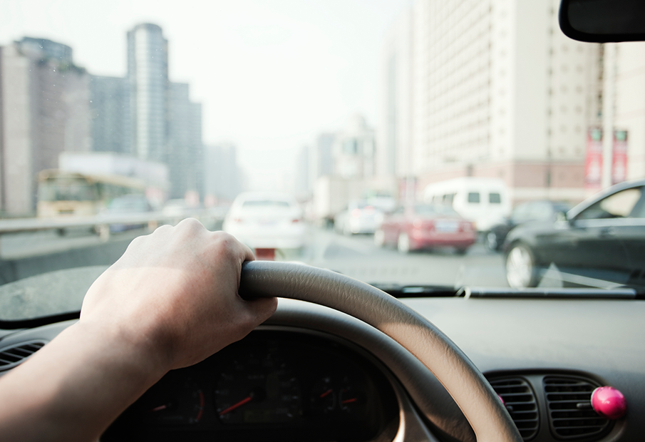 First Person View of a taxi driver behind the wheel