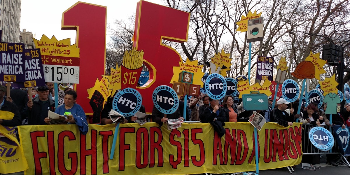 A demonstration fighting for $15 dollar minimum wage