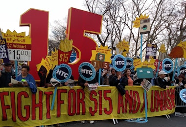 A demonstration fighting for $15 dollar minimum wage