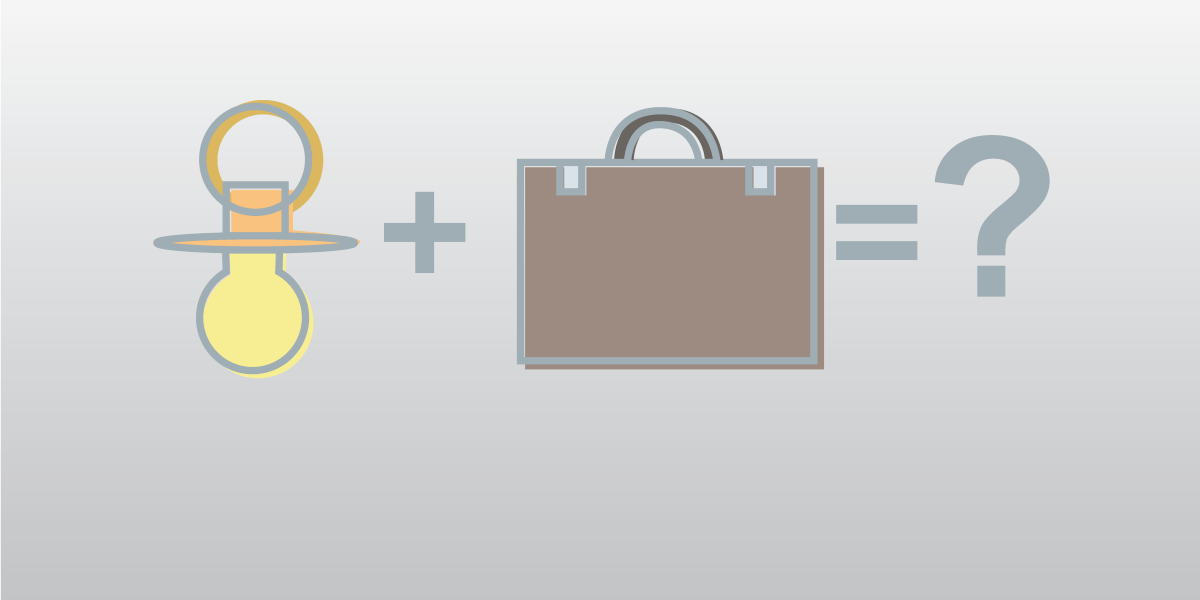 Graphic of a equation adding a baby pacifier and a brief case equaling a question mark