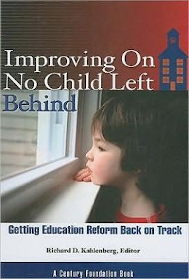 a child looking out of a window with the words, improve child left behind