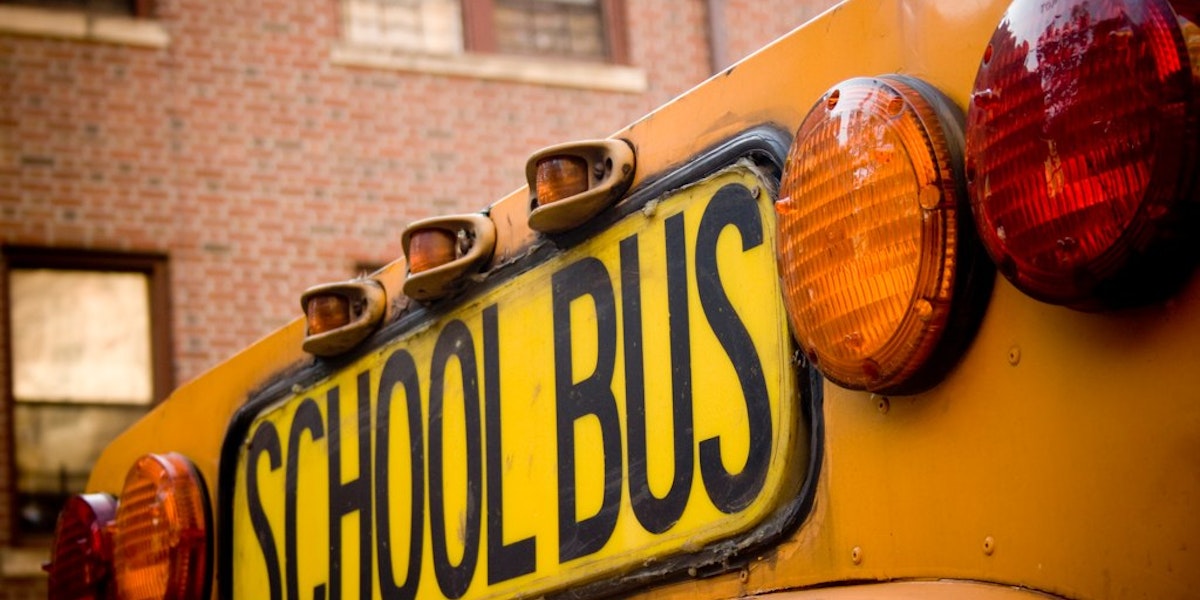 a close up of the back of a school bus