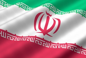 Detailed 3d rendering closeup of the flag of Iran.  Flag has a detailed realistic fabric texture.