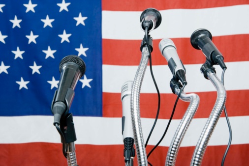 Microphones by American flag