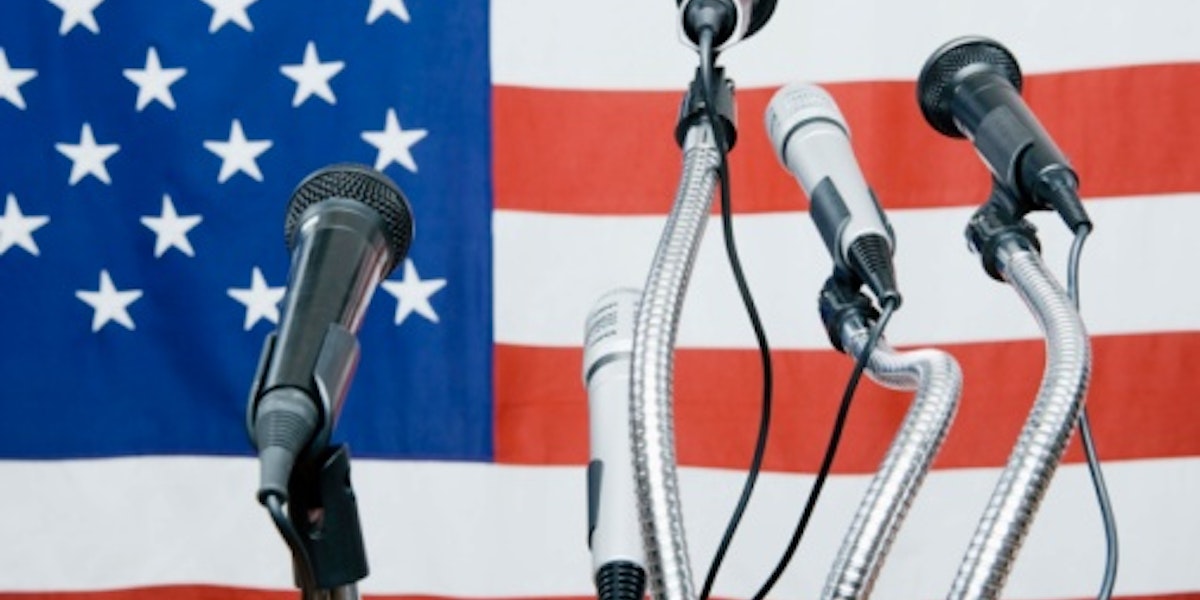 Microphones by American flag
