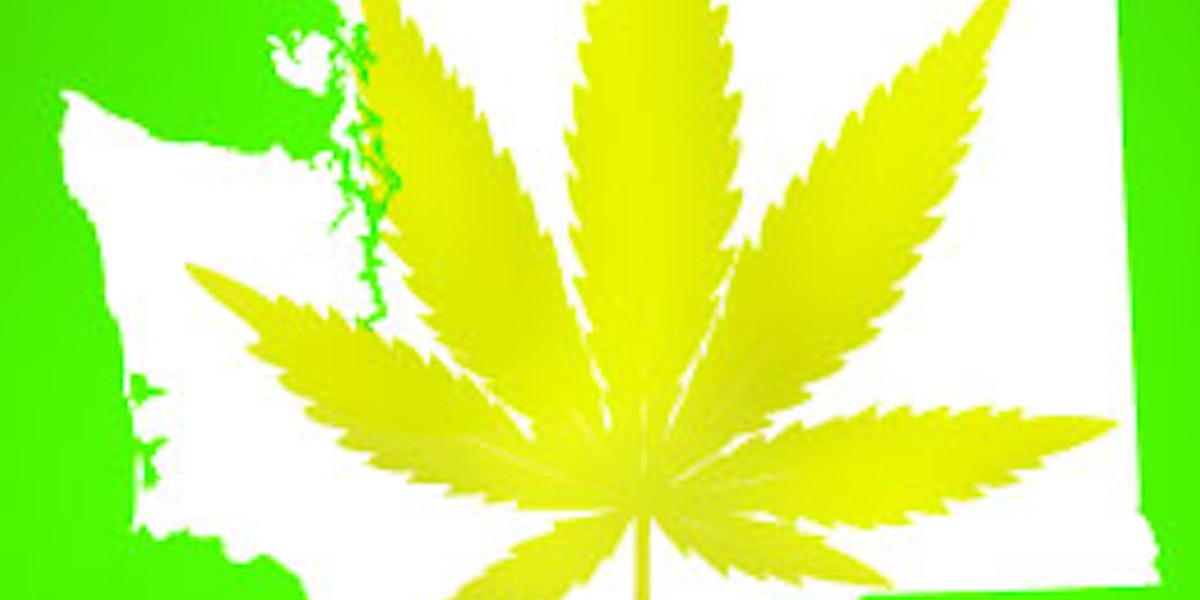 cannabis leaf superimposed over outline of state
