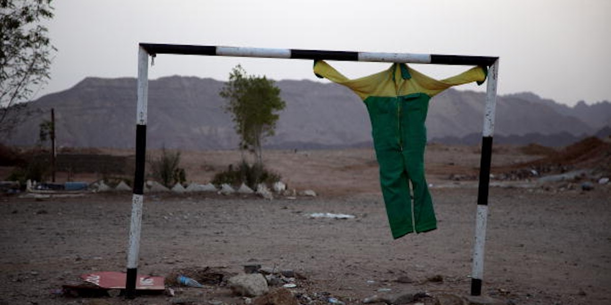 SHARM EL SHEIKH, EGYPT - MAY 19:  A piece of clothing hangs in a goal post near the Old Market on May 19, 2010 in Sharm El Sheik, Egypt.  (Photo by Dan Kitwood/Getty Images)