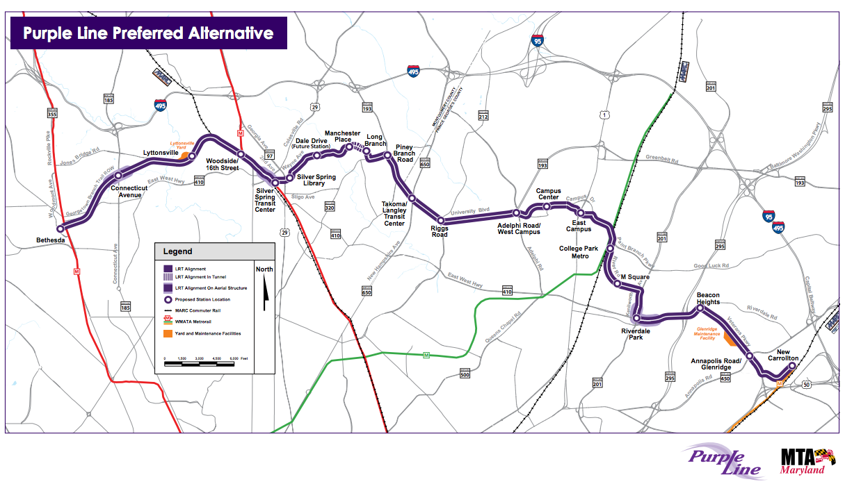 a map of a road that has a purple line on it
