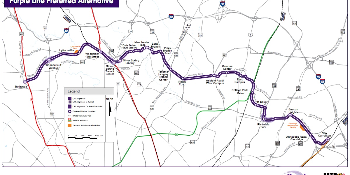 a map of a road that has a purple line on it