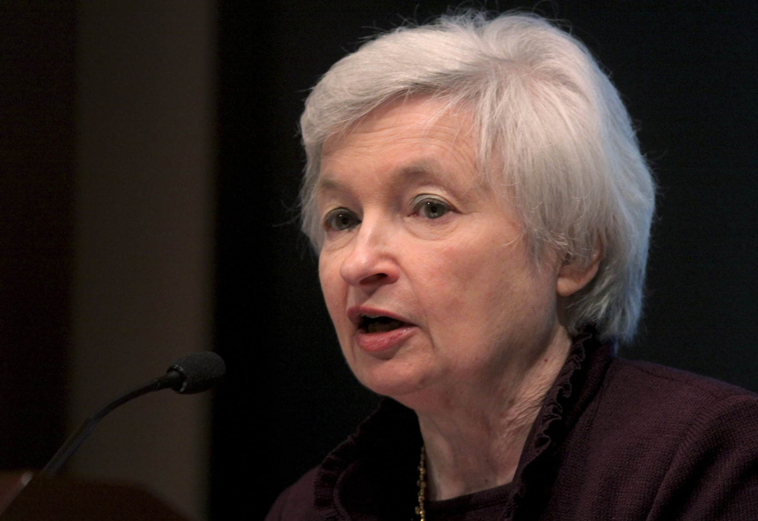 Janet Yellen, president of the Federal Reserve Bank of San Francisco, speaks at the University of San Diego's Joan Kroc Institute for Peace and Justice in San Diego, California, U.S., on Monday, Feb. 22, 2010. Yellen said the U.S. economy will operate below potential this year and next and still needs low interest rates to gain strength. Photographer: Sandy Huffaker/Bloomberg via Getty Images