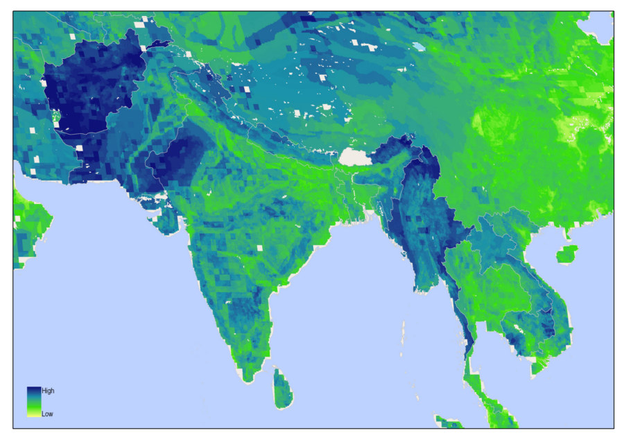 a blue and green map of india