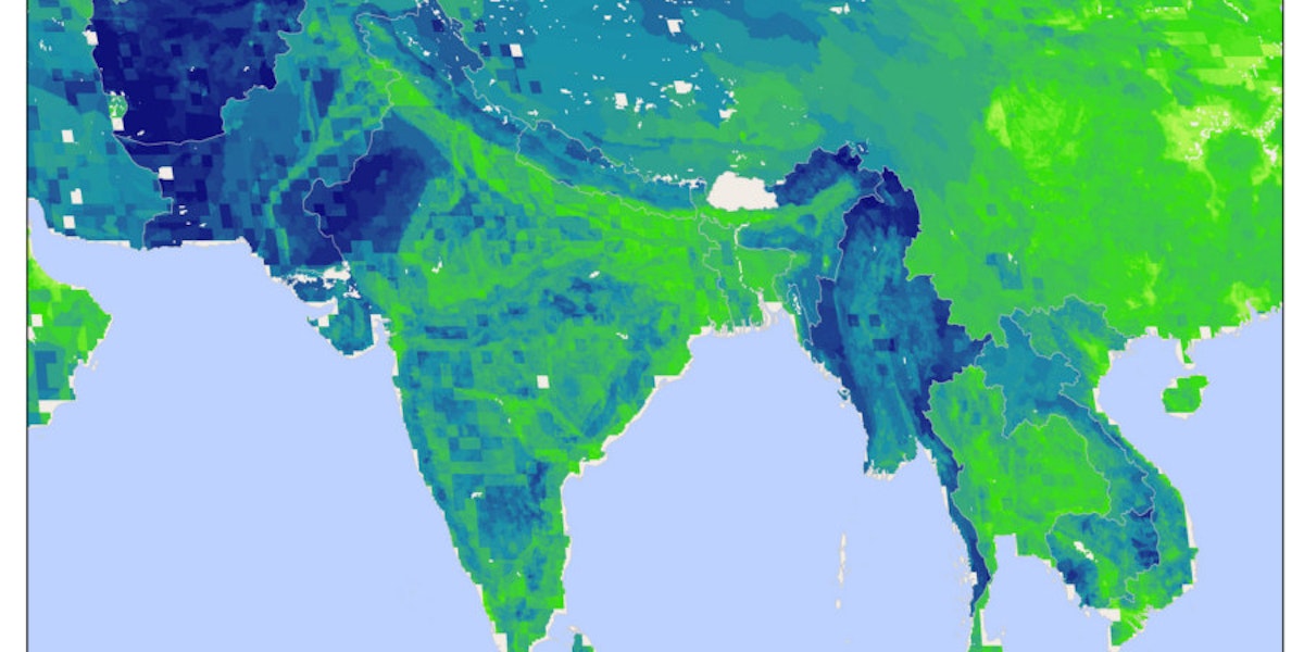a blue and green map of india