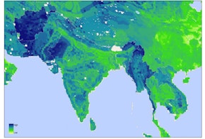 a blue and green map of india