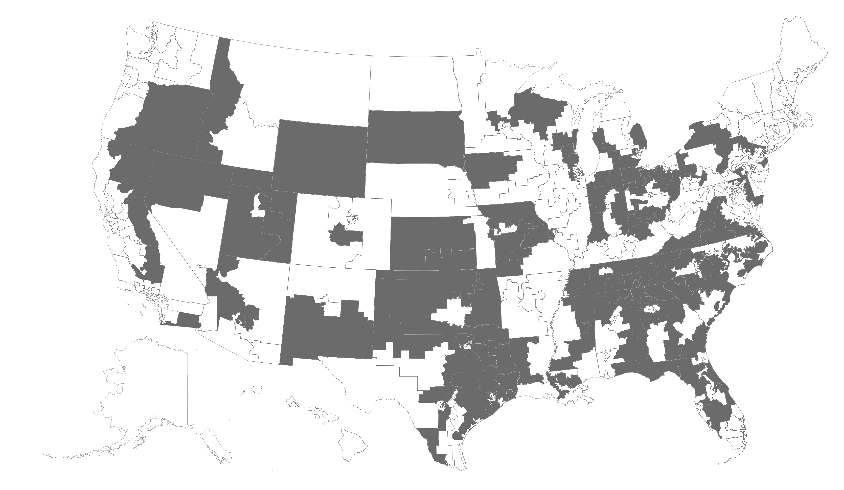 An outline of the united states with marked states