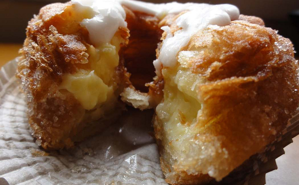 Close up photograph of a desert filled with custard