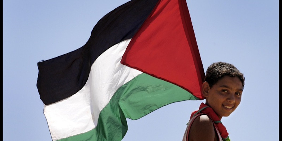 A child holding a Palestinian flag
