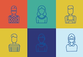 Vector graphic of an 2x5 array of portrait illustrations of different type of employees