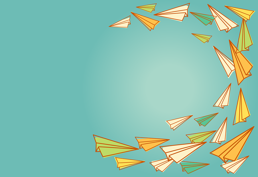 a group of paper airplanes flying in a circle