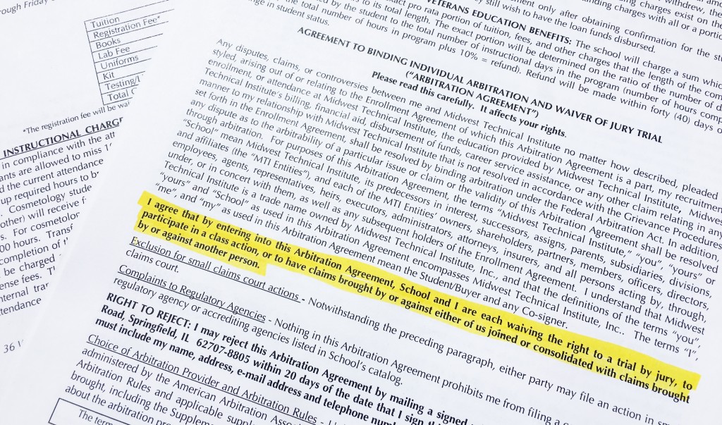 MidWest Technical Institute Agreement to Binding Individual Arbitration and Wavier of Jury Trial.