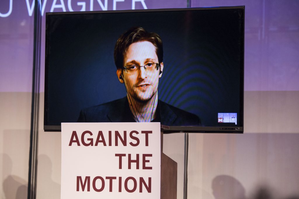 Edward Snowden Via Skype at Debates of the Century. Photo taken by author.