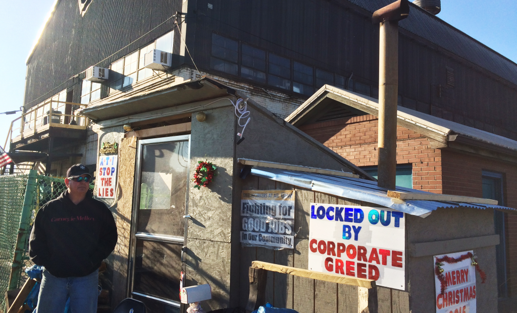 Steelworker at one of the gates of the ATI lockout in Brackenridge, PA. Photo Taken by Author. 