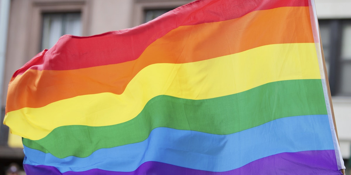 Rainbow flag symbolizing and celebrating gay rights and freedom of expression.
