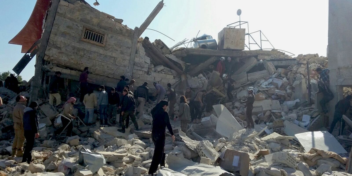 epaselect epa05162072 A handout image dated 15 February 2016, provided by the Médecins Sans Frontières (MSF) or Doctors Without Bordersorganization, showing destruction and rubble at an MSF-supported hospital in Idlib province in northern Syria, largely destroyed in an attack on early 15 February 2016. At least eight staff members are missing after airstrikes at a hospital affiliated with Doctors Without Borders (MSF) in northern Syria, believed to have been carried out by Russian jets. 'We can confirm that the MSF-supported structure in Maaret al-Noumaan in northern Idlib was destroyed this morning in airstrikes,' said Mirella Hodeib, a press offer at MSF in Beirut. MSF said 40,000 people would be cut off from access to medical services as a result of the latest strikes on the hospital in Idlib. Three MSF-supported hospitals were recently damaged in Aleppo.  EPA/SAM TAYLOR / MSF / HANDOUT  HANDOUT EDITORIAL USE ONLY/NO SALES