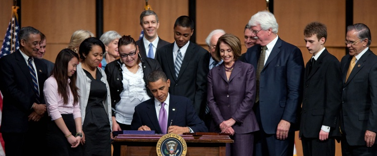 President Barack Obama signs the Health Care and Education Reconciliation Act of 2010 at Northern Virginia Community College in Alexandria, Virginia, March 30, 2010. Source: Flickr.