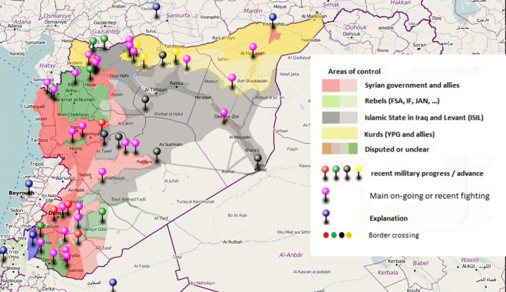 Syria Conflict Map/July 15, 2016. Source: @deSyracuse. Click here to view map in interactive format. 