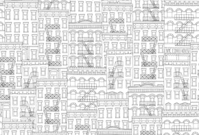 line drawing of city buildings patterned