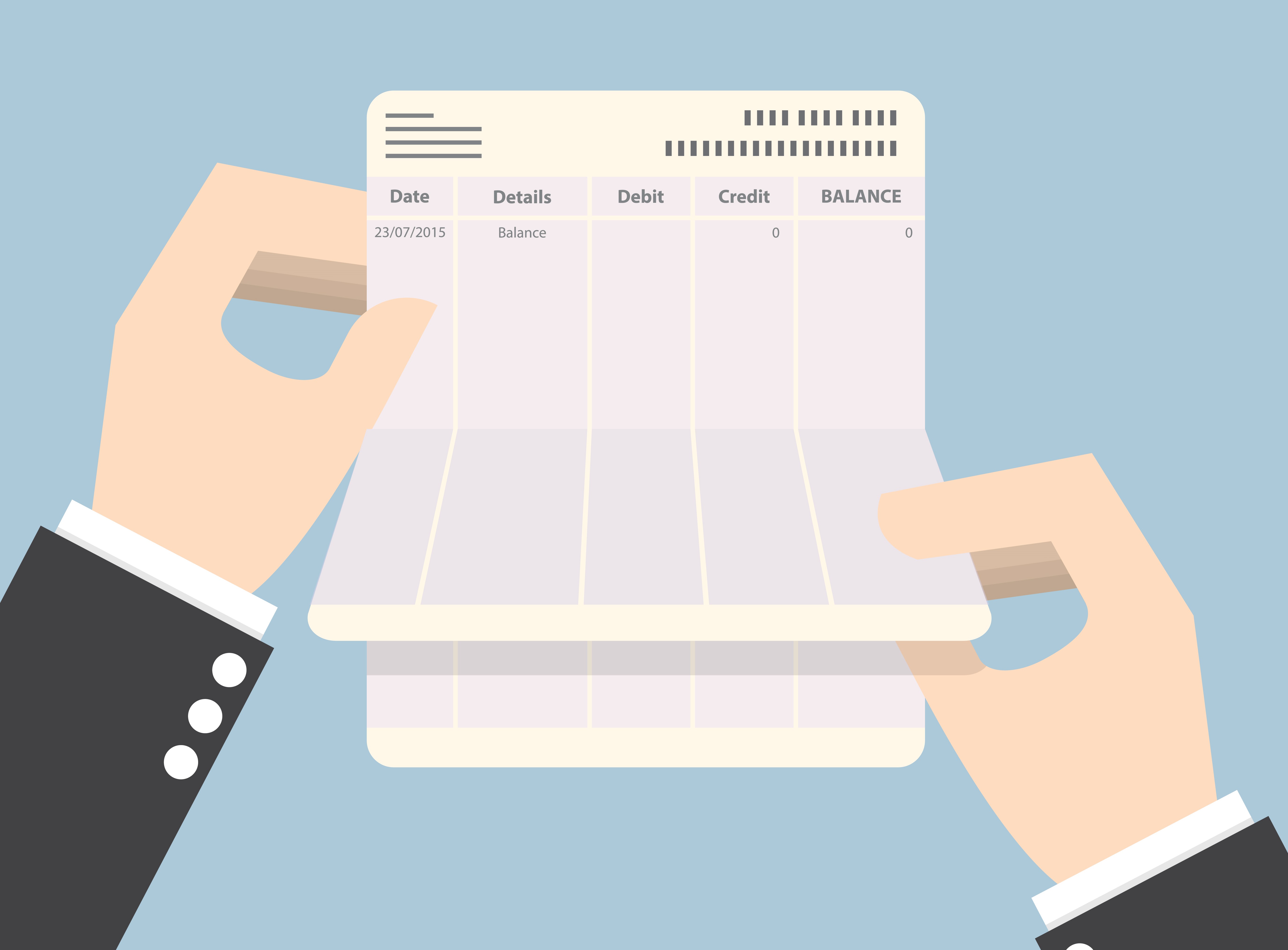 Businessman hands holding passbook with no balance, VECTOR, EPS10