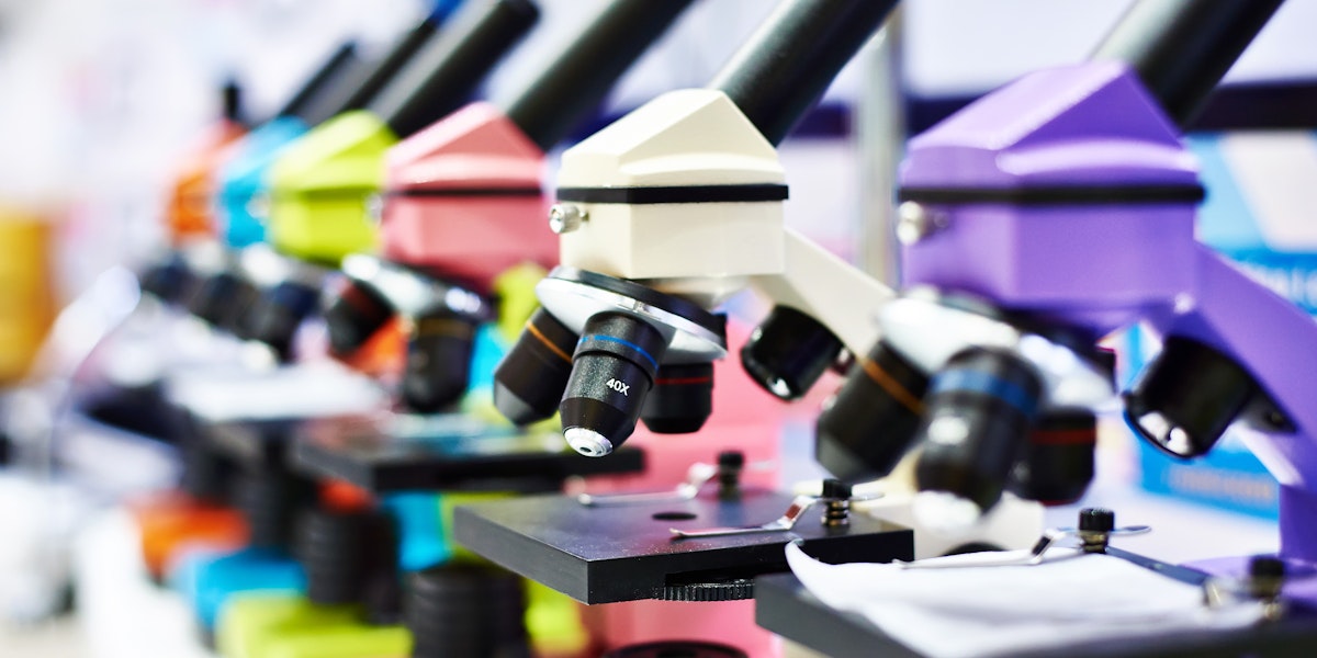 Microscopes for children in school closeup