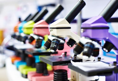 Microscopes for children in school closeup