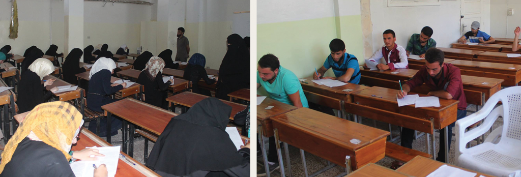 Idlib University students sit for exams.