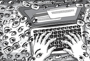 Followers Watching what is being Typed on Keyboard Illustration