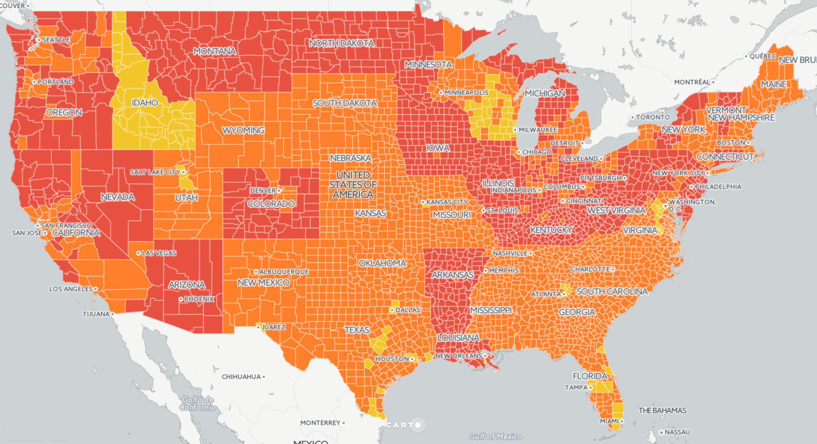 A heat map of the United States