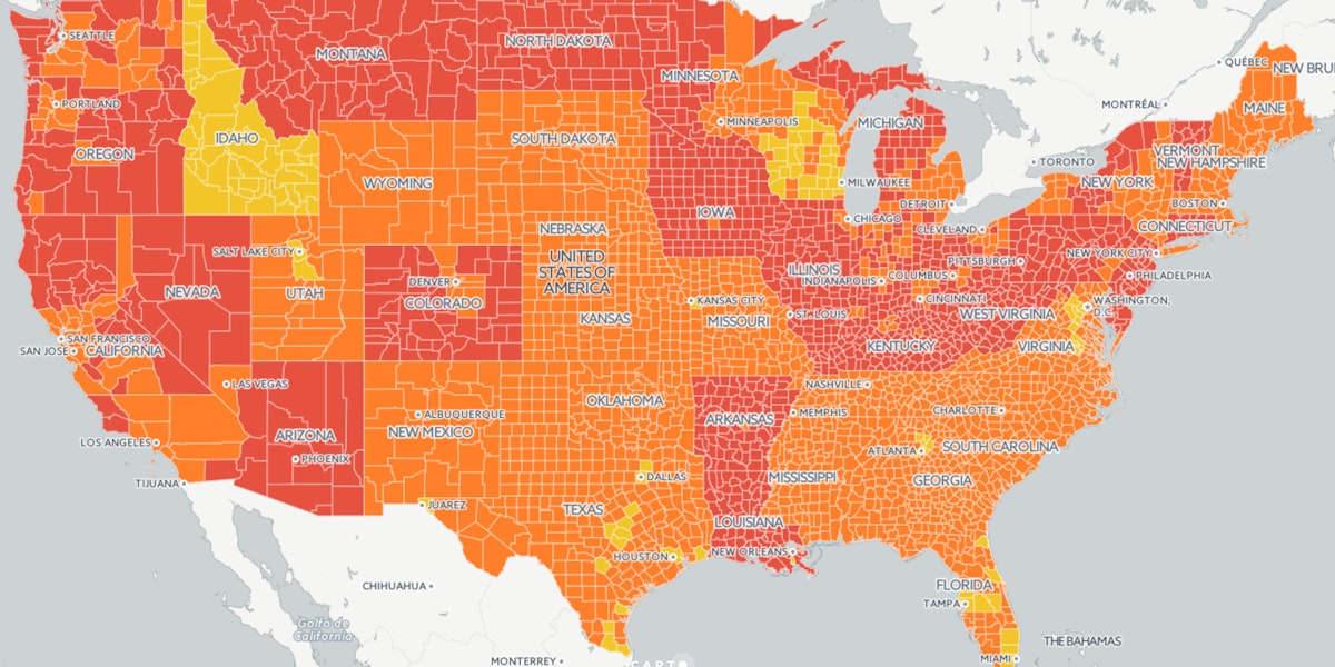 A heat map of the United States