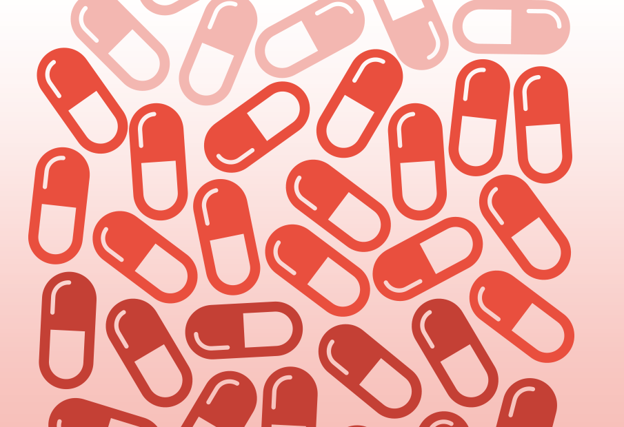 a bunch of red and white paper clips