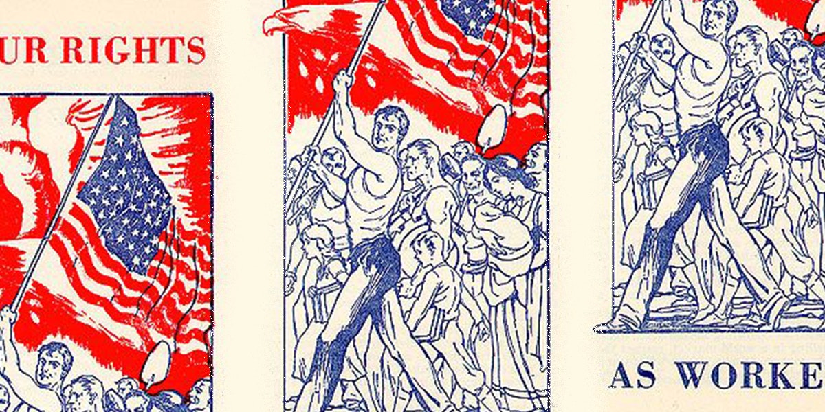 Graphic illustrations of American Patrionism as workers