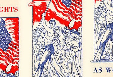 Graphic illustrations of American Patrionism as workers