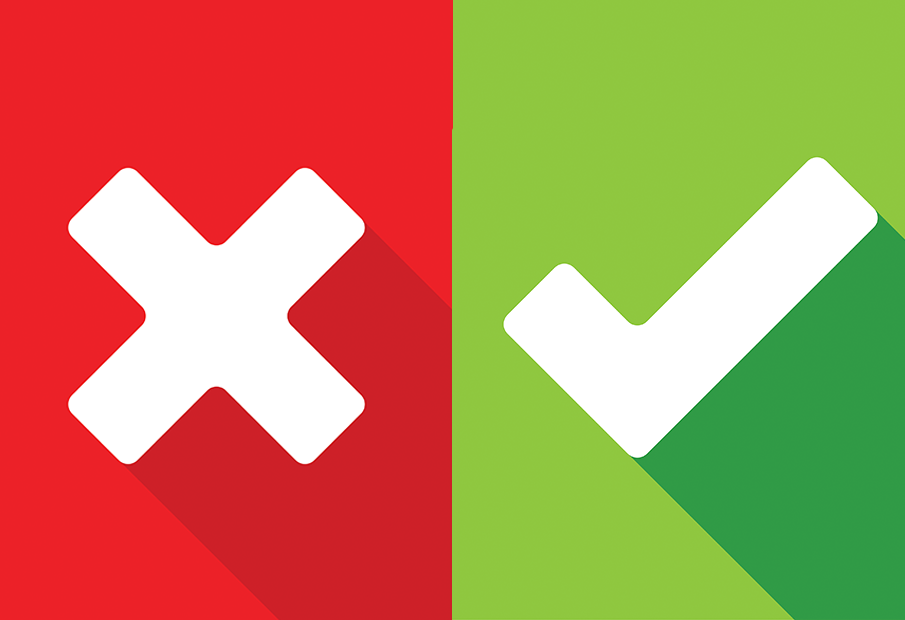 Graphic of a check and a x