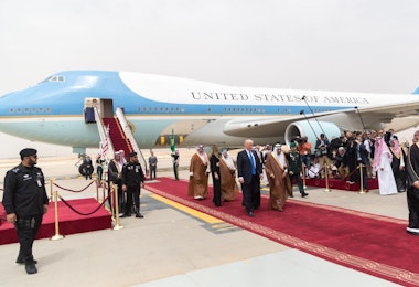 President Donald Trump and First Lady Melania Trump arrive in Rihad, Saudi Arabia, Exiting a plane down a red carpet