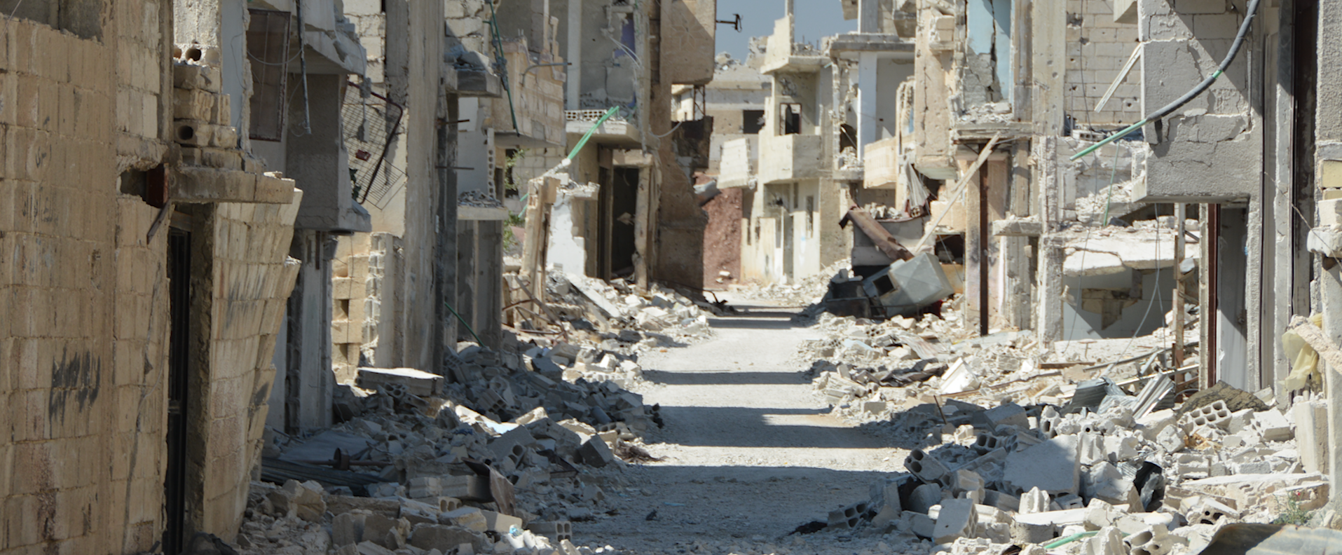 a street that has a bunch of rubble on it