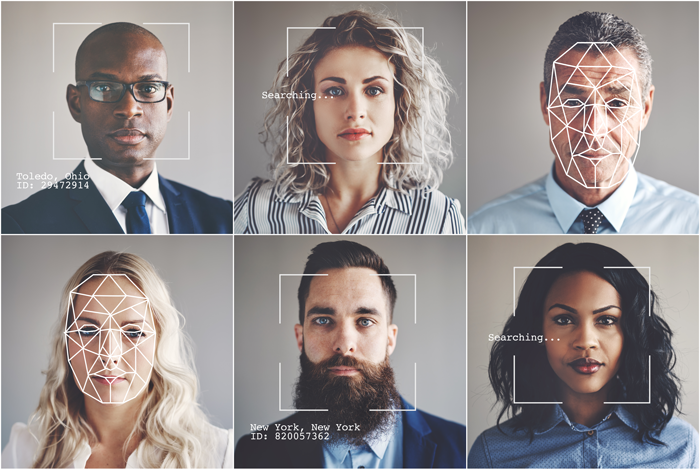 Facial Recognition software overlayed on faces