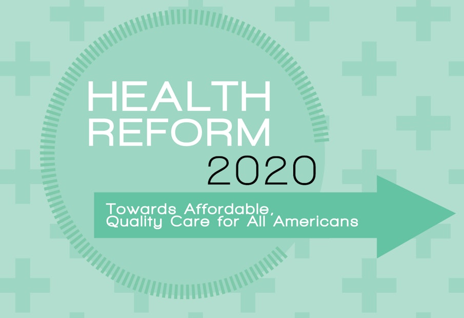 a green arrow pointing to the words health reform