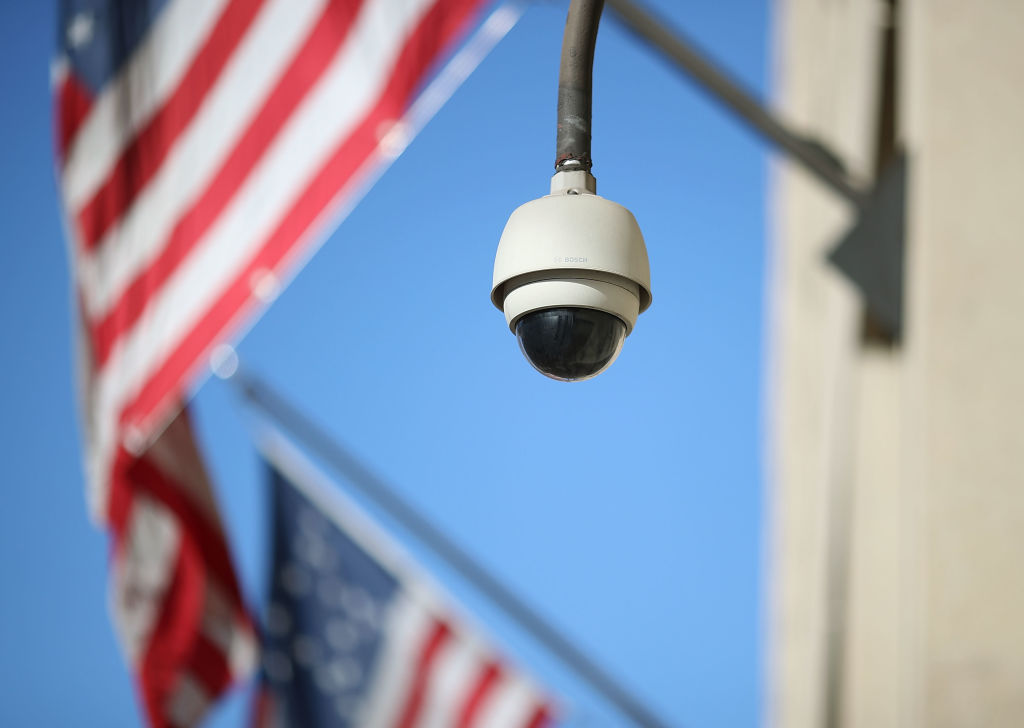 WASHINGTON, DC - FEBRUARY 02: A camera is seen mounted to the FBI headquarters, on February 2, 2018 in Washington, DC. President Donald Trump contemplating the possible release of a highly controversial Republican memo alleging the FBI abused its surveillance tools.  (Photo by Mark Wilson/Getty Images)