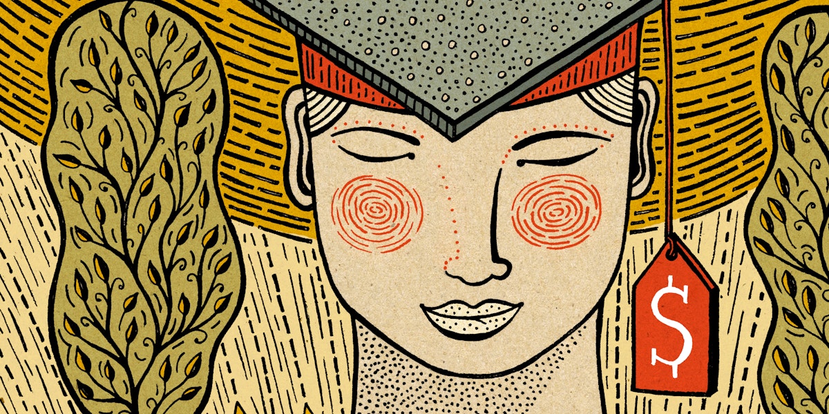 a painting of a woman wearing a graduation cap