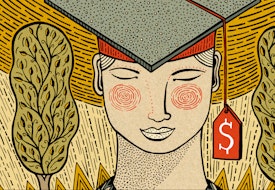 a painting of a woman wearing a graduation cap